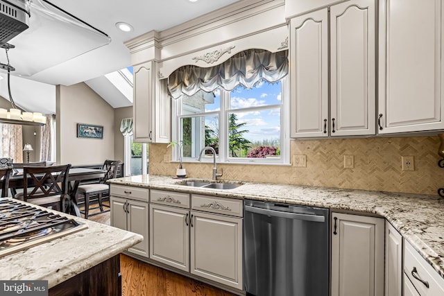 61 Brooks Rd, Moorestown, NJ 08057 - kitchen featuring appliances with stainless steel finishes, decorative backsplash, dark wood-style floors, light stone counters, and recessed lighting