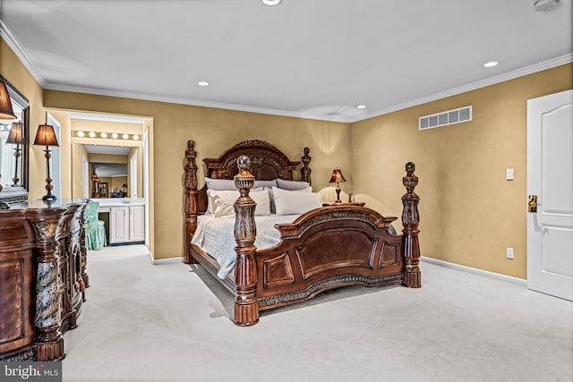 61 Brooks Rd, Moorestown, NJ 08057 - bedroom with carpet floors, ornamental molding, recessed lighting, and ensuite bathroom