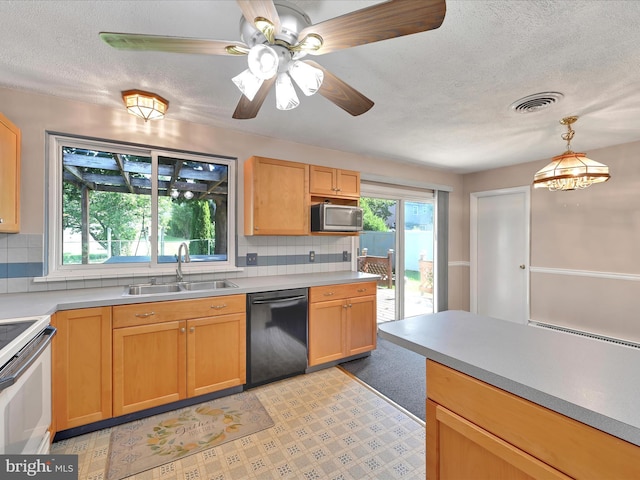 171 Tanglewood Ln, Lancaster, PA 17601 - kitchen with dishwasher, backsplash, a textured ceiling, and light countertops