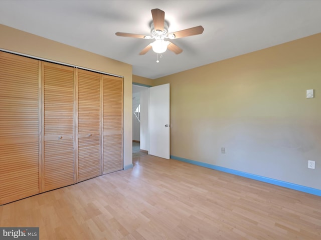 171 Tanglewood Ln, Lancaster, PA 17601 - unfurnished bedroom with a closet, light wood-style flooring, and ceiling fan