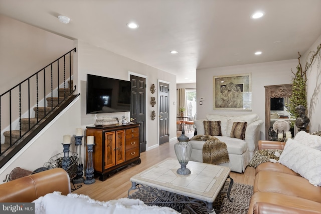 811 Darrett Ct, Sewell, NJ 08080 - living area featuring wood finished floors, recessed lighting, and stairs