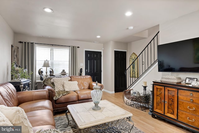811 Darrett Ct, Sewell, NJ 08080 - living area with light wood-type flooring, stairs, and recessed lighting