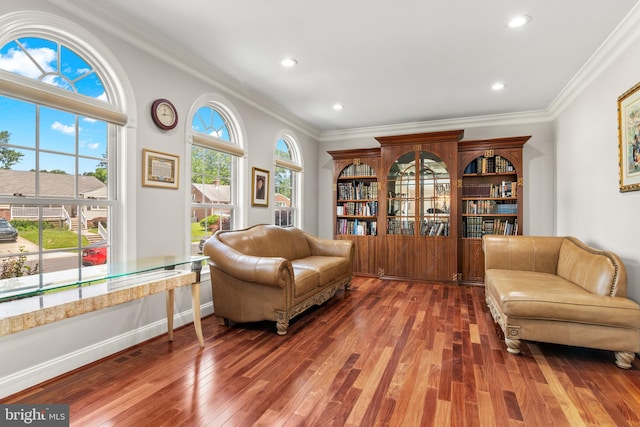 3213 Hatton Rd, Baltimore, MD 21208 - sitting room with hardwood / wood-style flooring, ornamental molding, and recessed lighting