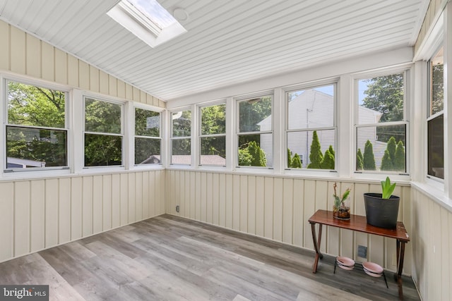 1555 Lukens Ave, Abington, PA 19001 - unfurnished sunroom with a skylight, a deck, wood finished floors, and healthy amount of natural light
