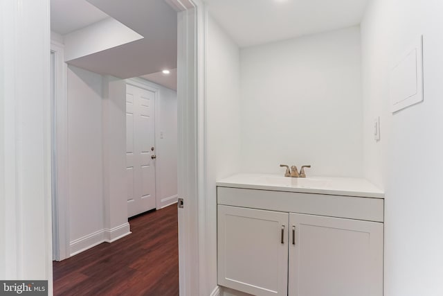 228 Warren Blvd, Broomall, PA 19008 - bathroom with wood finished floors, vanity, and recessed lighting