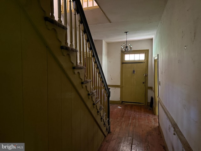 10 Kricks Mill Rd, Womelsdorf, PA 19567 - entrance foyer with wood-type flooring, a chandelier, and stairway