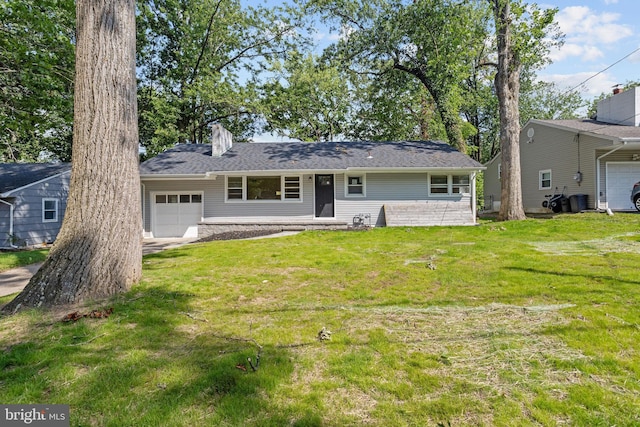 19 Glen Stewart Dr, Ewing, NJ 08618 - rear view of house featuring an attached garage, a yard, and a chimney