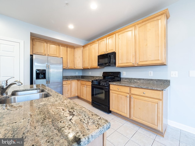 591 Odendhal Ave Unit 591, Gaithersburg, MD 20877 - kitchen featuring black appliances, light brown cabinetry, light tile patterned floors, and recessed lighting