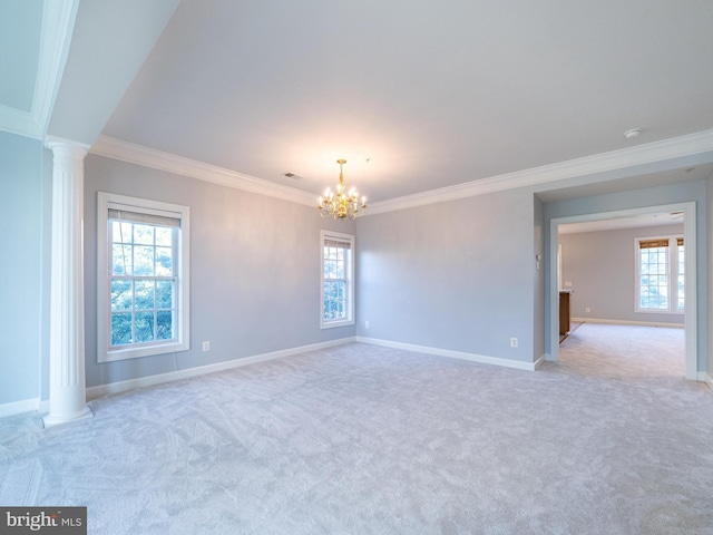 591 Odendhal Ave Unit 591, Gaithersburg, MD 20877 - spare room with decorative columns, ornamental molding, light carpet, and healthy amount of natural light