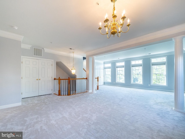 591 Odendhal Ave Unit 591, Gaithersburg, MD 20877 - carpeted spare room featuring ornamental molding, a chandelier, and ornate columns