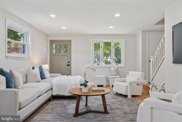 805 Windsor Cir, Folcroft, PA 19032 - living area featuring healthy amount of natural light, stairs, and recessed lighting