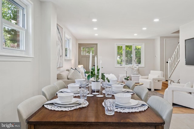 805 Windsor Cir, Folcroft, PA 19032 - dining room featuring recessed lighting, stairway, and light wood-type flooring