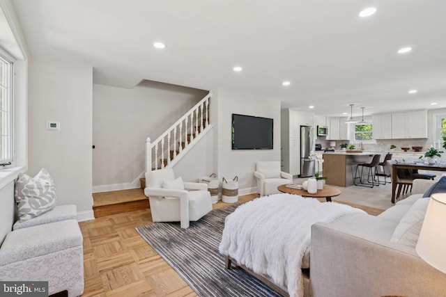 805 Windsor Cir, Folcroft, PA 19032 - living room featuring recessed lighting and stairs