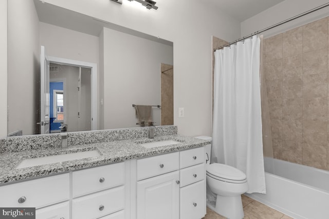 1025 Mutual Pl, Sandy Spring, MD 20860 - bathroom featuring double vanity, tile patterned flooring, and shower / bathtub combination with curtain