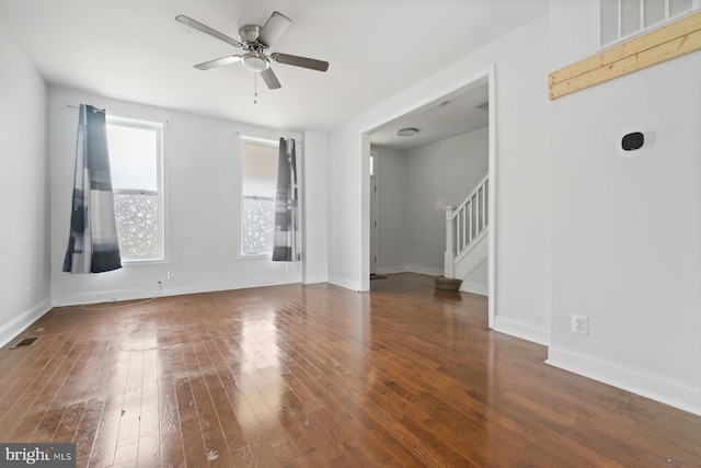 1816 Chilton St, Baltimore, MD 21218 - empty room featuring stairway, ceiling fan, and hardwood / wood-style flooring
