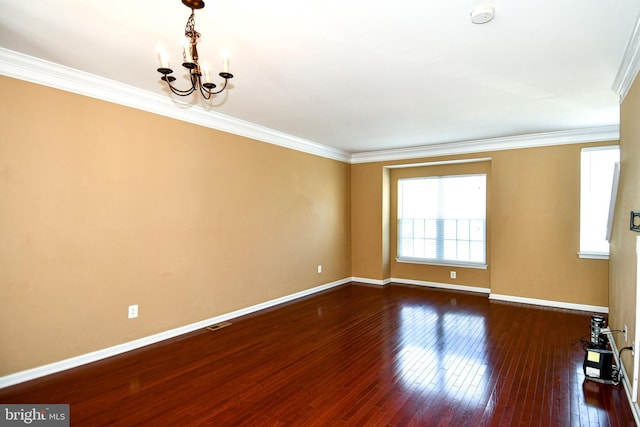 42825 Pamplin Ter, Chantilly, VA 20152 - empty room featuring a chandelier, a smoke detector, ornamental molding, and dark wood-style flooring