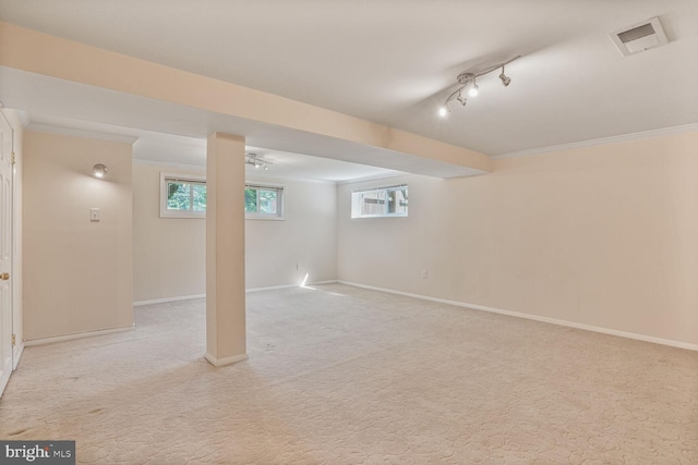 5606 Eastbourne Dr, Springfield, VA 22151 - below grade area with light colored carpet and crown molding