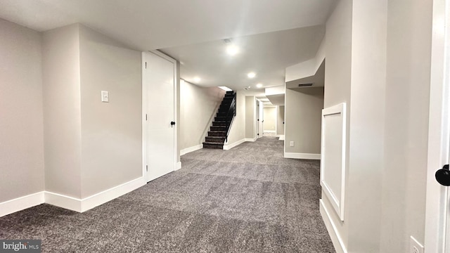 5841 Cedarhurst St, Philadelphia, PA 19143 - finished below grade area featuring dark colored carpet, stairway, and recessed lighting