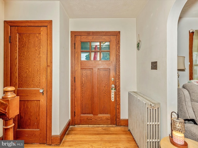21127 Twin Springs Dr, Smithsburg, MD 21783 - foyer entrance with radiator, arched walkways, and light wood-type flooring