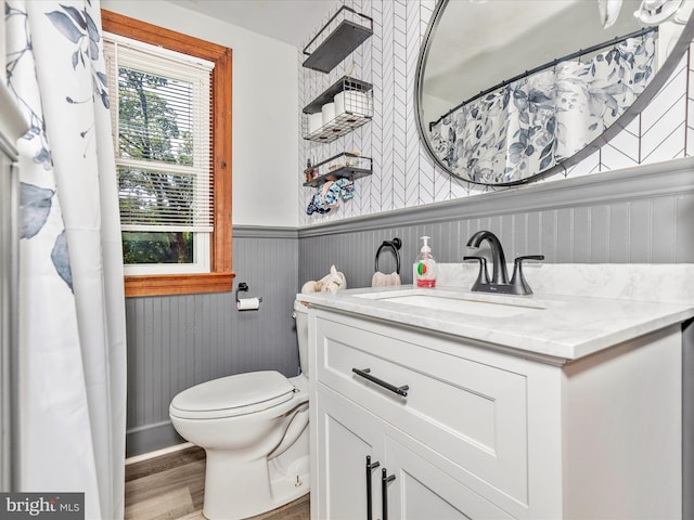 21127 Twin Springs Dr, Smithsburg, MD 21783 - bathroom featuring vanity, wood finished floors, and wainscoting