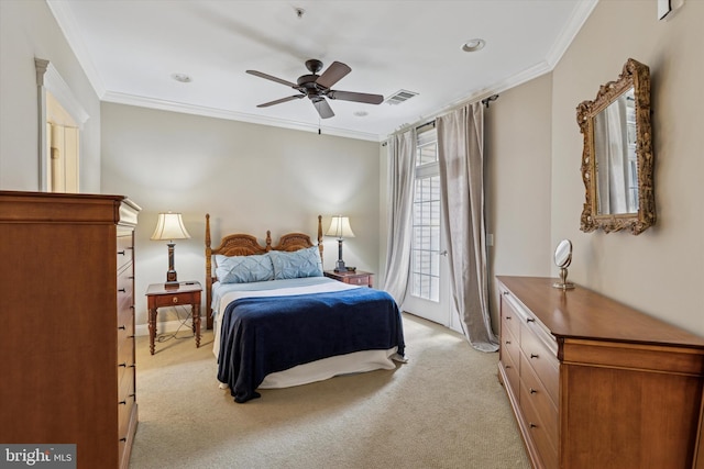 300 W Elm St Unit 2104, Conshohocken, PA 19428 - bedroom with crown molding, light carpet, a ceiling fan, access to exterior, and recessed lighting