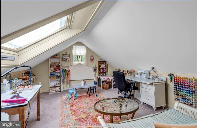 553 Kingfisher Crk, Brick, NJ 08723 - office featuring light carpet, lofted ceiling, and a skylight