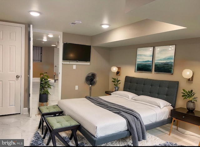 2647 N 17th St, Philadelphia, PA 19132 - bedroom featuring light marble finish floors and recessed lighting