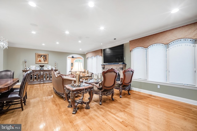 1126 Timbergate Dr, Jenkintown, PA 19046 - living room with crown molding, wood finished floors, and recessed lighting