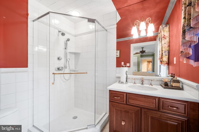 1126 Timbergate Dr, Jenkintown, PA 19046 - bathroom featuring vanity, a stall shower, a chandelier, and ornamental molding