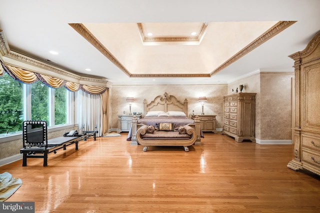 1126 Timbergate Dr, Jenkintown, PA 19046 - bedroom featuring a raised ceiling, crown molding, and light wood-type flooring
