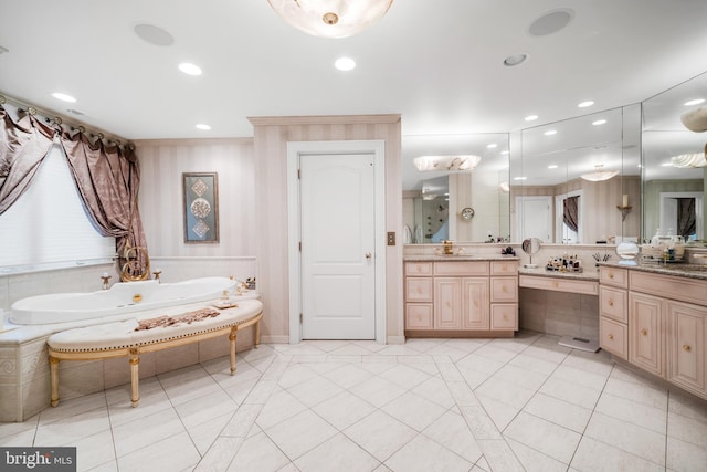 1126 Timbergate Dr, Jenkintown, PA 19046 - full bathroom featuring a garden tub, vanity, tile patterned floors, and recessed lighting