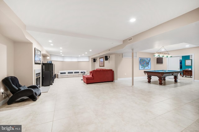 1126 Timbergate Dr, Jenkintown, PA 19046 - playroom with recessed lighting, pool table, and light tile patterned floors