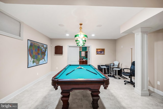 1126 Timbergate Dr, Jenkintown, PA 19046 - game room featuring billiards table, decorative columns, and recessed lighting