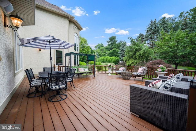 1126 Timbergate Dr, Jenkintown, PA 19046 - deck featuring outdoor lounge area, outdoor dining area, and view of scattered trees