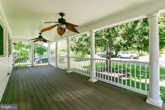 5722 Larpin Ln, Alexandria, VA 22310 - wooden porch featuring ceiling fan