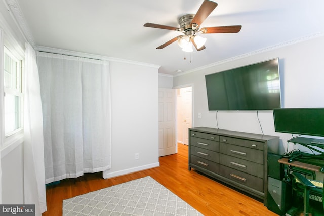 5722 Larpin Ln, Alexandria, VA 22310 - bedroom with crown molding, wood finished floors, and ceiling fan