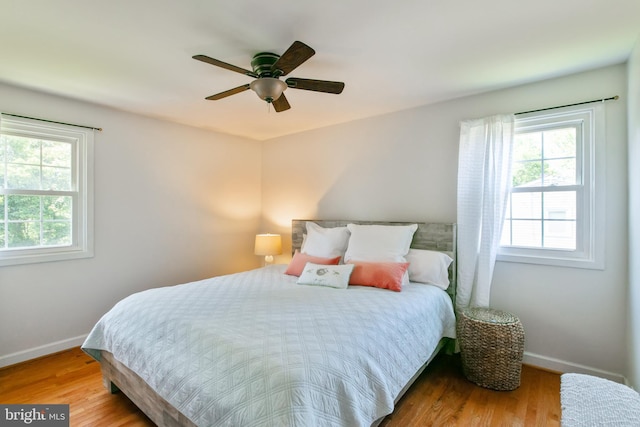 5722 Larpin Ln, Alexandria, VA 22310 - bedroom with multiple windows, wood finished floors, and ceiling fan