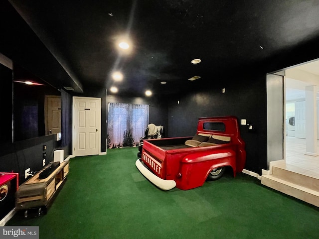 5722 Larpin Ln, Alexandria, VA 22310 - cinema room featuring carpet floors, washer / clothes dryer, and recessed lighting