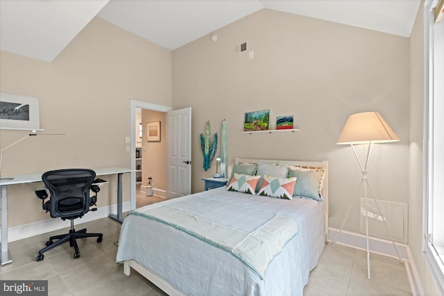 9 E Walnut St, Alexandria, VA 22301 - bedroom with high vaulted ceiling, an office area, and tile patterned flooring