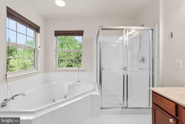 9956 Fragrant Lilies Way, Laurel, MD 20723 - bathroom featuring vanity, a bath, a stall shower, and plenty of natural light