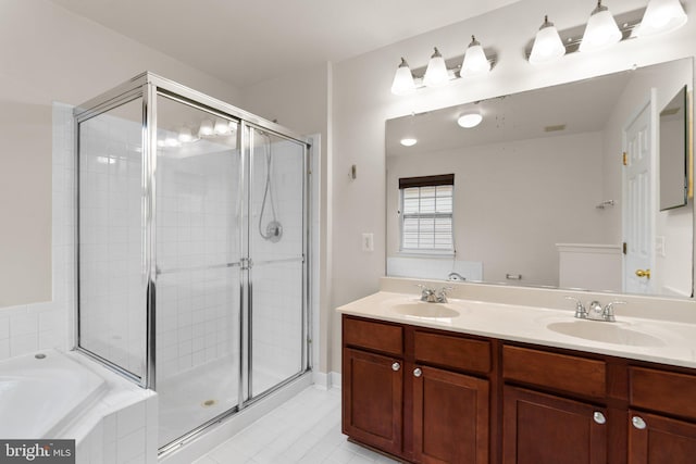 9956 Fragrant Lilies Way, Laurel, MD 20723 - full bathroom featuring a shower stall, double vanity, a bath, and tile patterned floors