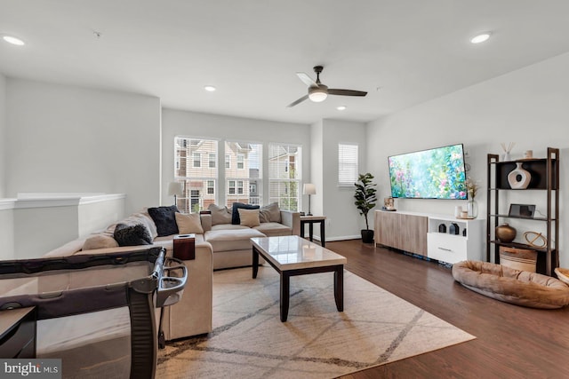 8321 Meadowood Dr, Hanover, MD 21076 - living area featuring ceiling fan, wood finished floors, and recessed lighting