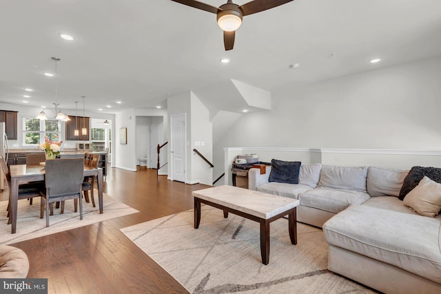 8321 Meadowood Dr, Hanover, MD 21076 - living area with a ceiling fan, wood finished floors, and recessed lighting