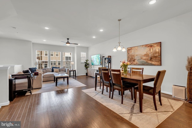 8321 Meadowood Dr, Hanover, MD 21076 - dining space featuring ceiling fan, recessed lighting, hardwood / wood-style flooring, and a chandelier