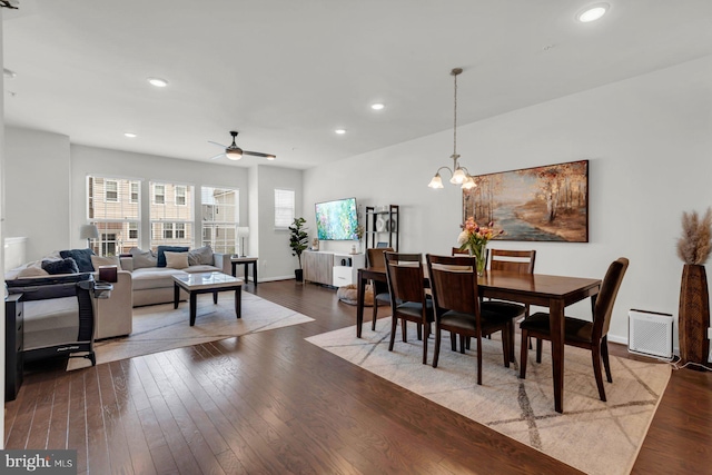 8321 Meadowood Dr, Hanover, MD 21076 - dining space with ceiling fan, hardwood / wood-style flooring, recessed lighting, and a chandelier