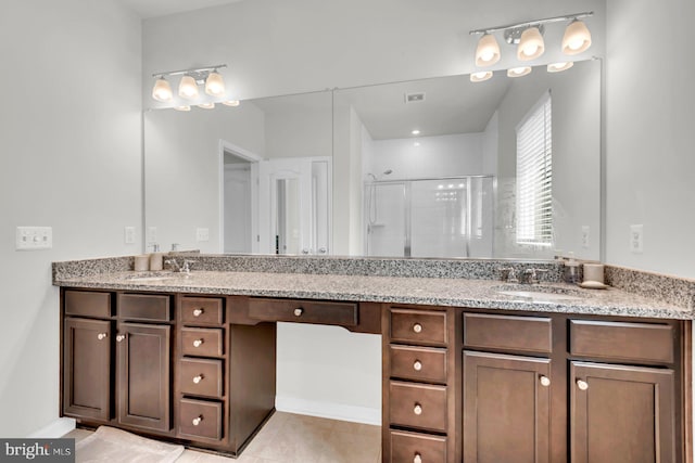 8321 Meadowood Dr, Hanover, MD 21076 - bathroom with double vanity, a shower stall, and tile patterned floors
