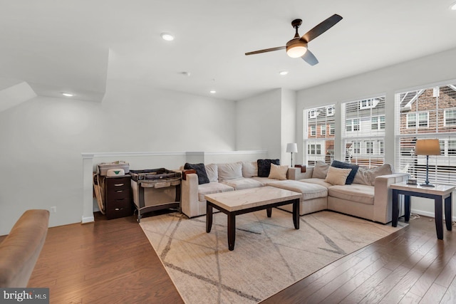 8321 Meadowood Dr, Hanover, MD 21076 - living room with wood finished floors, ceiling fan, and recessed lighting