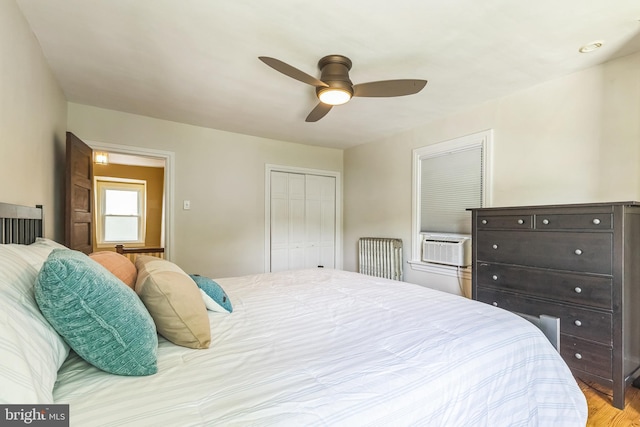 250 Maple Ave, Glenside, PA 19038 - bedroom featuring a closet, cooling unit, wood finished floors, and ceiling fan