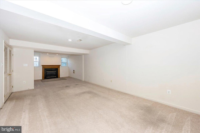 1724 Derrs Sq E, Frederick, MD 21701 - unfurnished living room featuring a fireplace with flush hearth and light carpet
