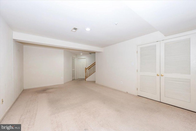 1724 Derrs Sq E, Frederick, MD 21701 - finished basement with stairway, carpet flooring, and recessed lighting